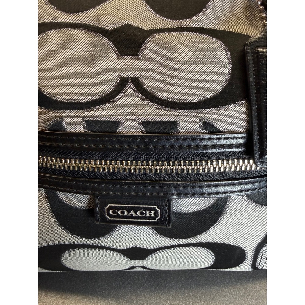 Coach Signature Jacquard Tote Bag Black Grey Monogram Leather Trim Zip Top - Picture 3 of 16